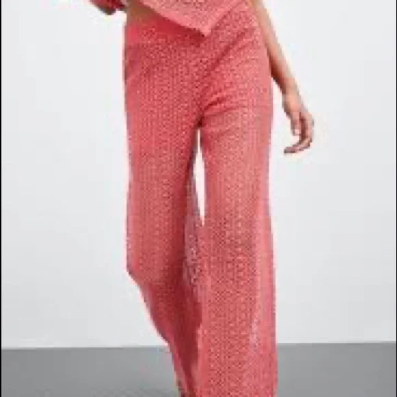 Zara salmon pink 2 pieces lace open knit top and pants NWT - Picture 5 of 6